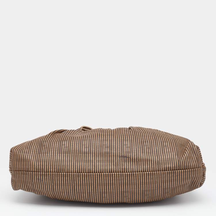 Pre Owned Fendi Brown FF Perforated Logo Stripe Leather Chef Hobo