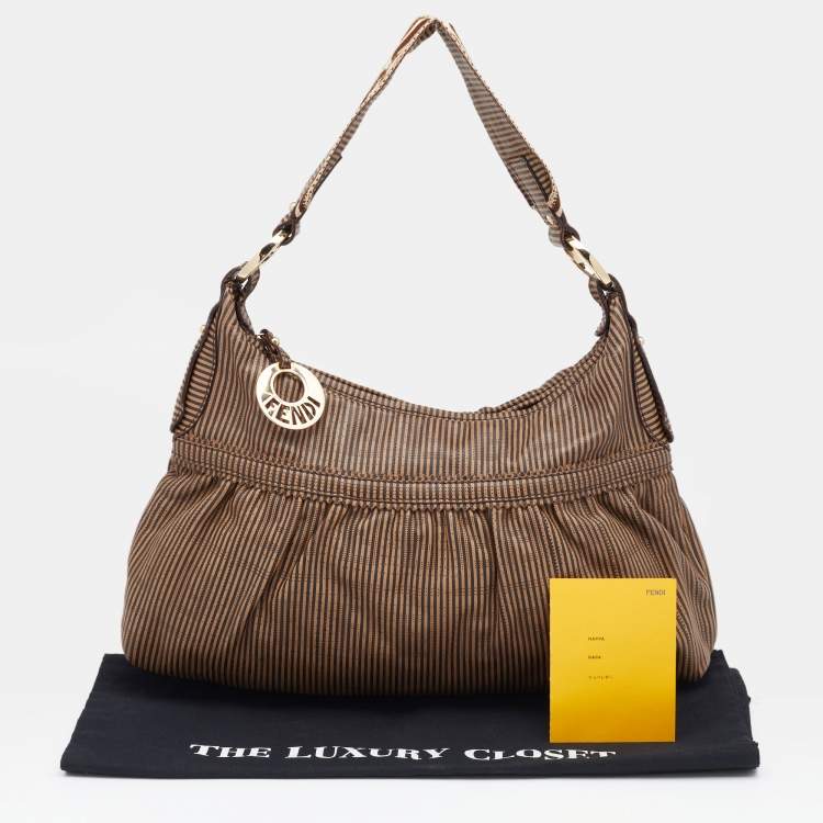 Pre Owned Fendi Brown FF Perforated Logo Stripe Leather Chef Hobo