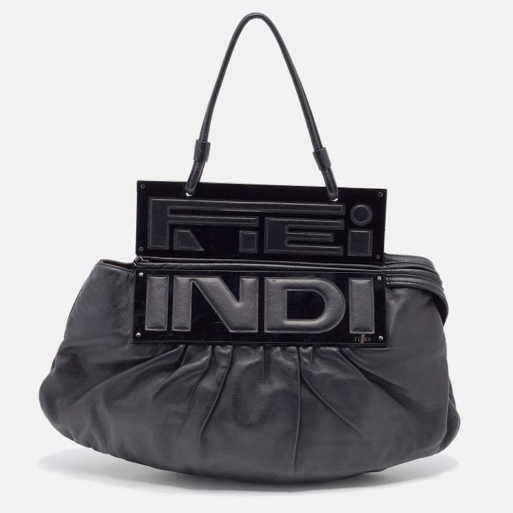 Pre Owned Fendi Black Leather To You Clutch Bag