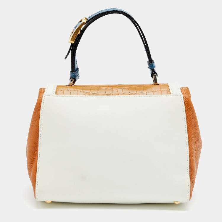 Pre Owned Fendi Multicolor Leather And Crocodile Silvana Top Handle Bag