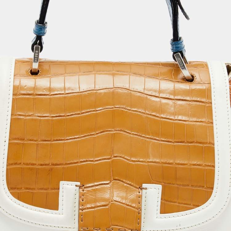 Pre Owned Fendi Multicolor Leather And Crocodile Silvana Top Handle Bag