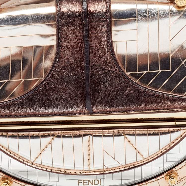 Pre Owned Fendi Metallic Bronze/Silver Leather Vanity Top Handle Bag