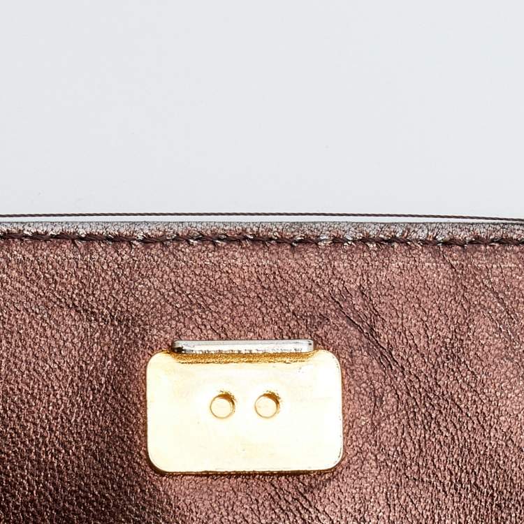 Pre Owned Fendi Metallic Bronze/Silver Leather Vanity Top Handle Bag