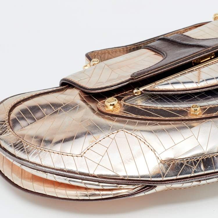 Pre Owned Fendi Metallic Bronze/Silver Leather Vanity Top Handle Bag