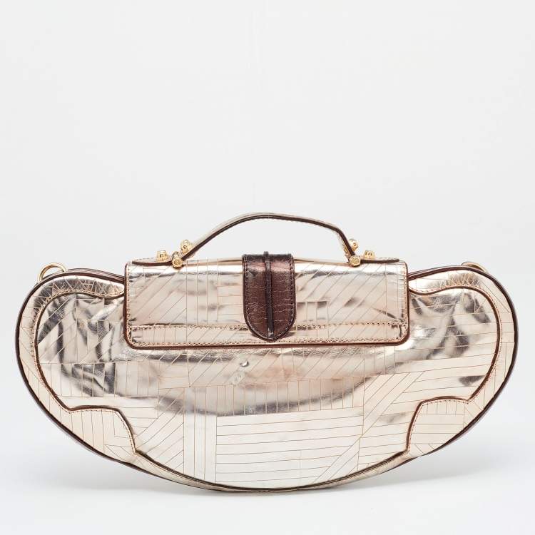Pre Owned Fendi Metallic Bronze/Silver Leather Vanity Top Handle Bag