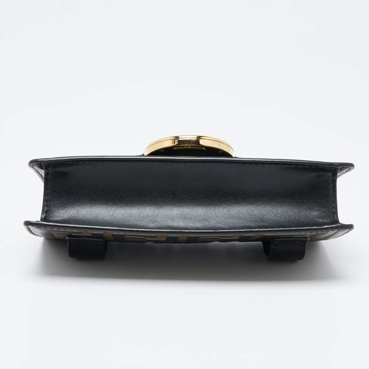 Pre Owned Fendi Black/Tobacco Zucca Leather Kan I F Chain Belt Bag