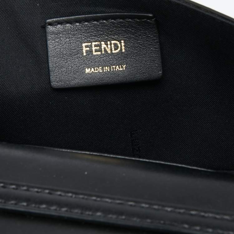 Pre Owned Fendi Black/Tobacco Zucca Leather Kan I F Chain Belt Bag
