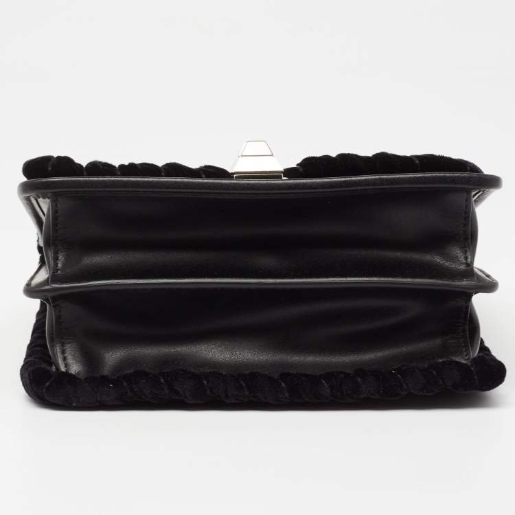 Pre Owned Fendi Black Velvet and Leather Small Kan I Logo Embellished Top Handle Bag
