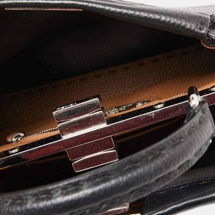 Pre Owned Fendi Black Selleria Leather Mini Peekaboo Top Handle Bag