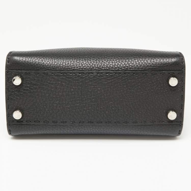 Pre Owned Fendi Black Selleria Leather Mini Peekaboo Top Handle Bag