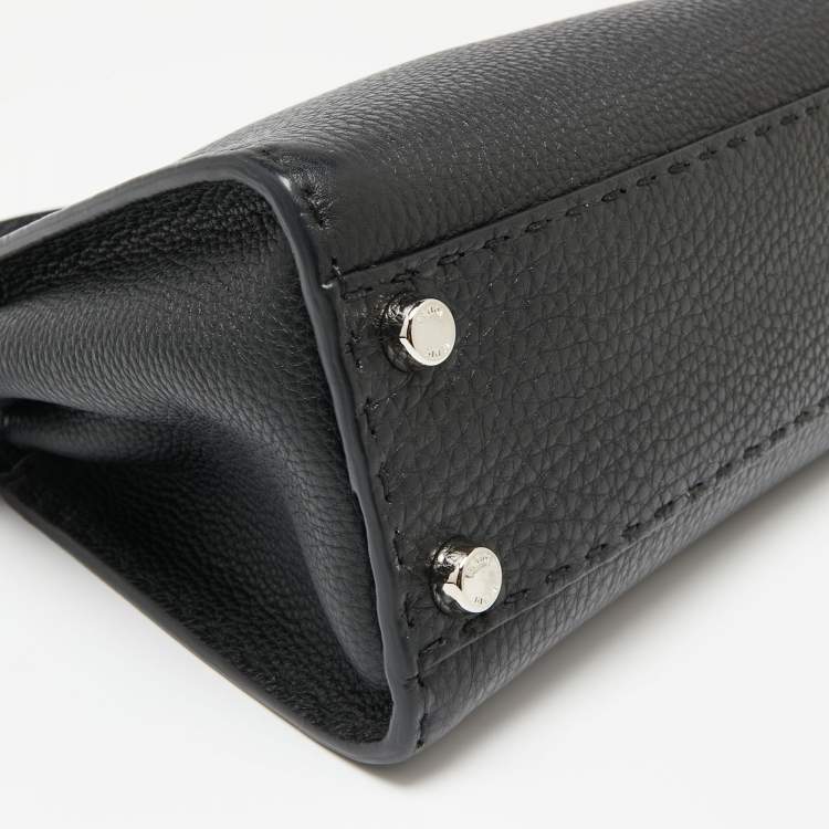 Pre Owned Fendi Black Selleria Leather Mini Peekaboo Top Handle Bag