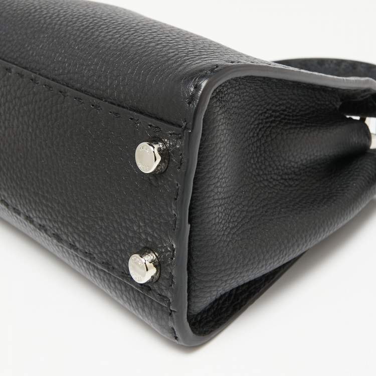 Pre Owned Fendi Black Selleria Leather Mini Peekaboo Top Handle Bag
