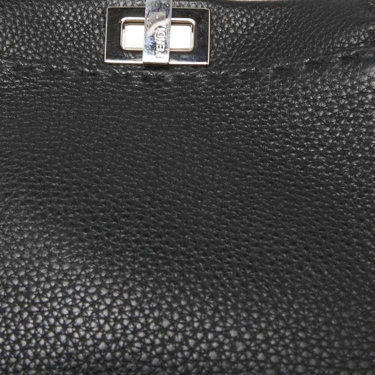 Pre Owned Fendi Black Selleria Leather Mini Peekaboo Top Handle Bag