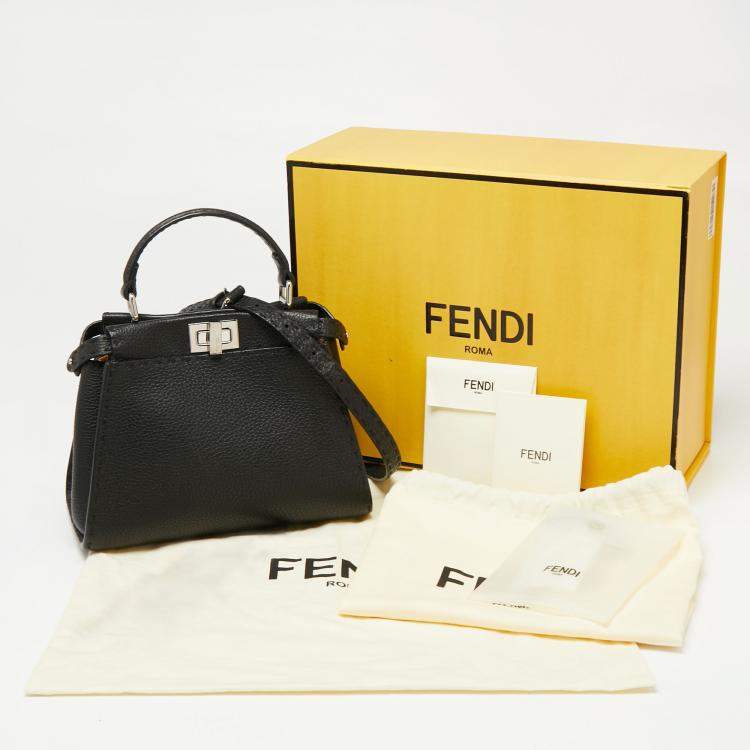 Pre Owned Fendi Black Selleria Leather Mini Peekaboo Top Handle Bag