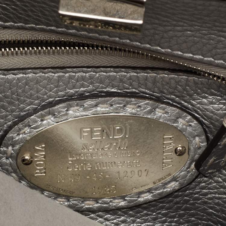 Pre Owned Fendi Silver Selleria Leather Mini Peekaboo Top Handle Bag