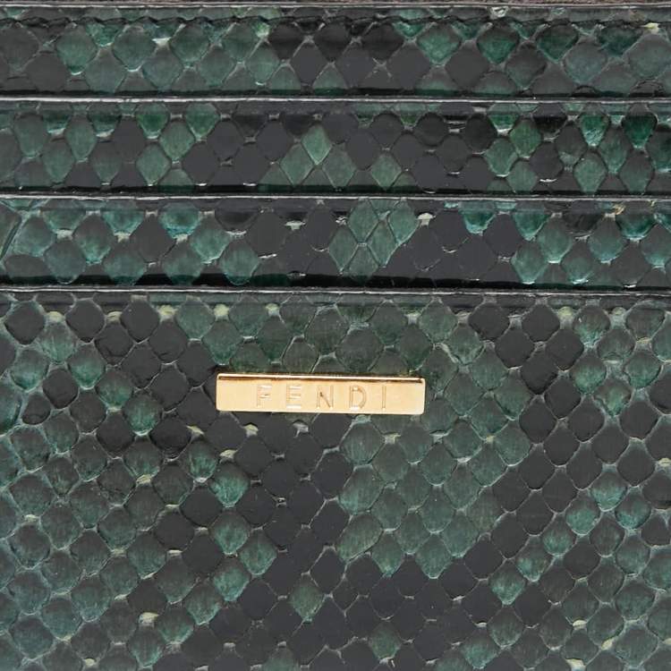 Pre Owned Fendi Green/Black Python Card Holder