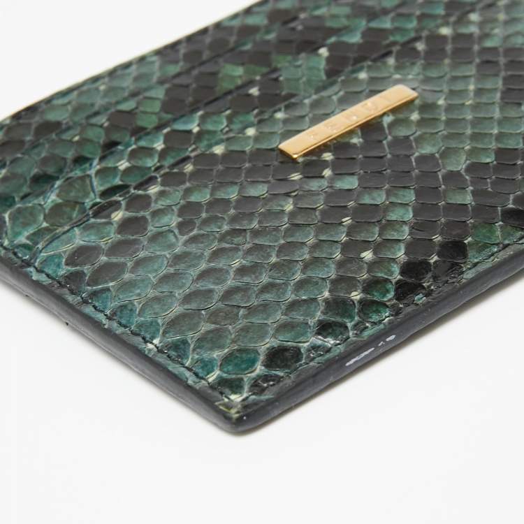Pre Owned Fendi Green/Black Python Card Holder