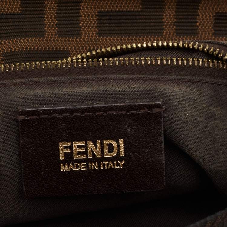 Pre Owned Fendi Tobacco Zucca Canvas And Leather Maxi Baguette Flap Shoulder Bag