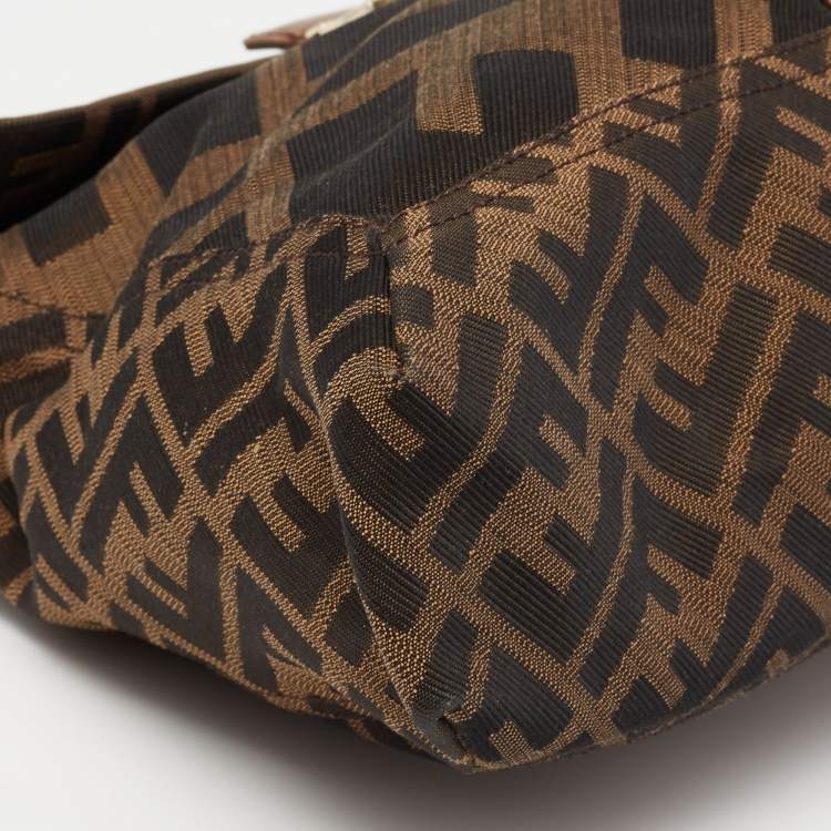 Pre Owned Fendi Tobacco Zucca Canvas And Leather Maxi Baguette Flap Shoulder Bag