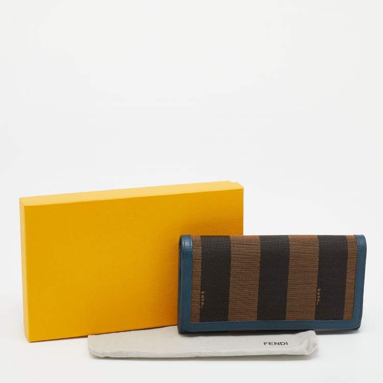 مملوكة مسبقًا Fendi Brown/Blue Pequin Stripe Canvas And Leather Flap Continental Wallet