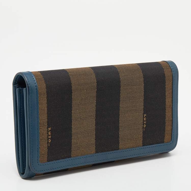 مملوكة مسبقًا Fendi Brown/Blue Pequin Stripe Canvas And Leather Flap Continental Wallet