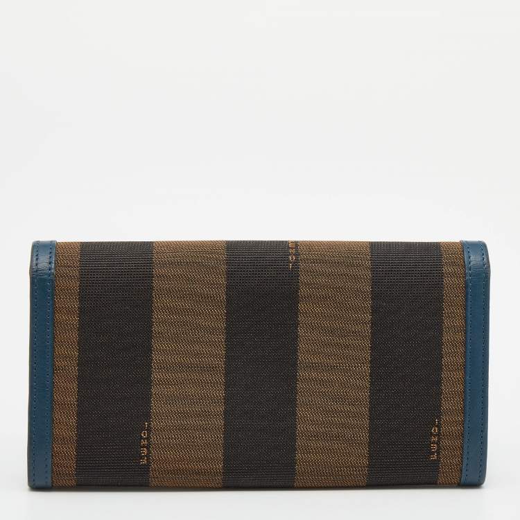 مملوكة مسبقًا Fendi Brown/Blue Pequin Stripe Canvas And Leather Flap Continental Wallet