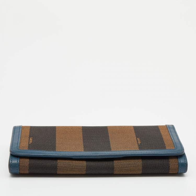 مملوكة مسبقًا Fendi Brown/Blue Pequin Stripe Canvas And Leather Flap Continental Wallet