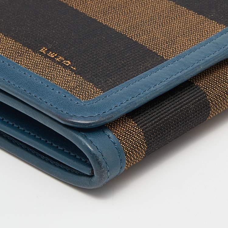 مملوكة مسبقًا Fendi Brown/Blue Pequin Stripe Canvas And Leather Flap Continental Wallet