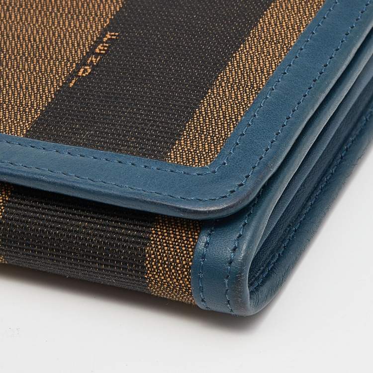 مملوكة مسبقًا Fendi Brown/Blue Pequin Stripe Canvas And Leather Flap Continental Wallet