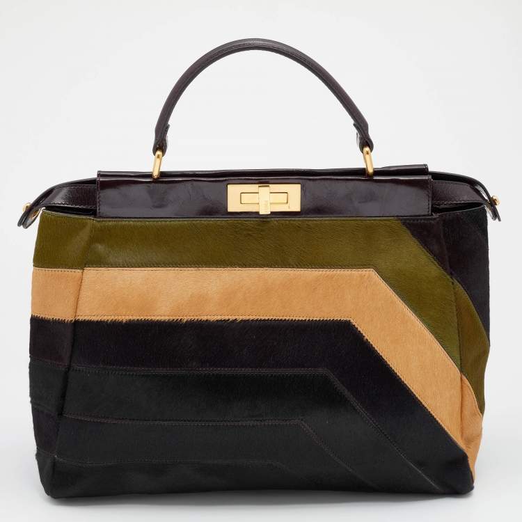 Pre Owned Fendi Multicolor Calfhair and Leather Large Peekaboo Top Handle Bag