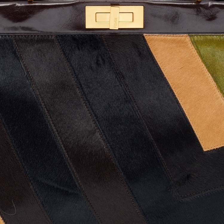 Pre Owned Fendi Multicolor Calfhair and Leather Large Peekaboo Top Handle Bag