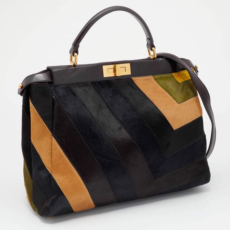 Pre Owned Fendi Multicolor Calfhair and Leather Large Peekaboo Top Handle Bag
