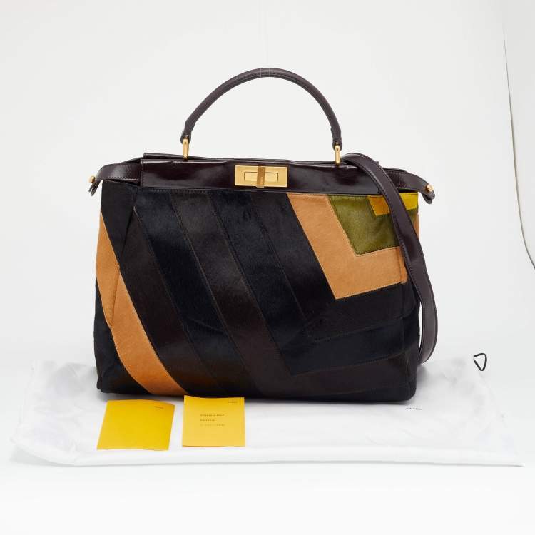 Pre Owned Fendi Multicolor Calfhair and Leather Large Peekaboo Top Handle Bag