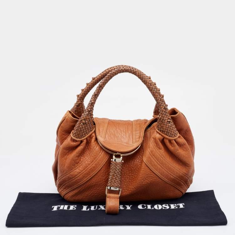 Pre Owned Fendi Tan Textured Leather Spy Bag
