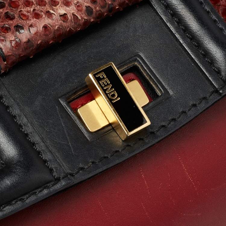 Pre Owned Fendi Multicolor Python And Leather Silvana Top Handle Bag