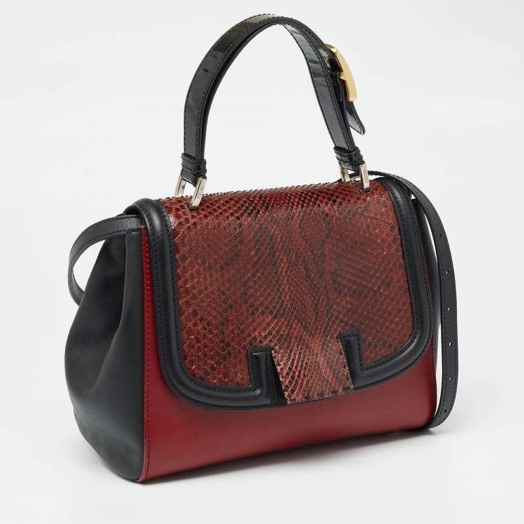 Pre Owned Fendi Multicolor Python And Leather Silvana Top Handle Bag