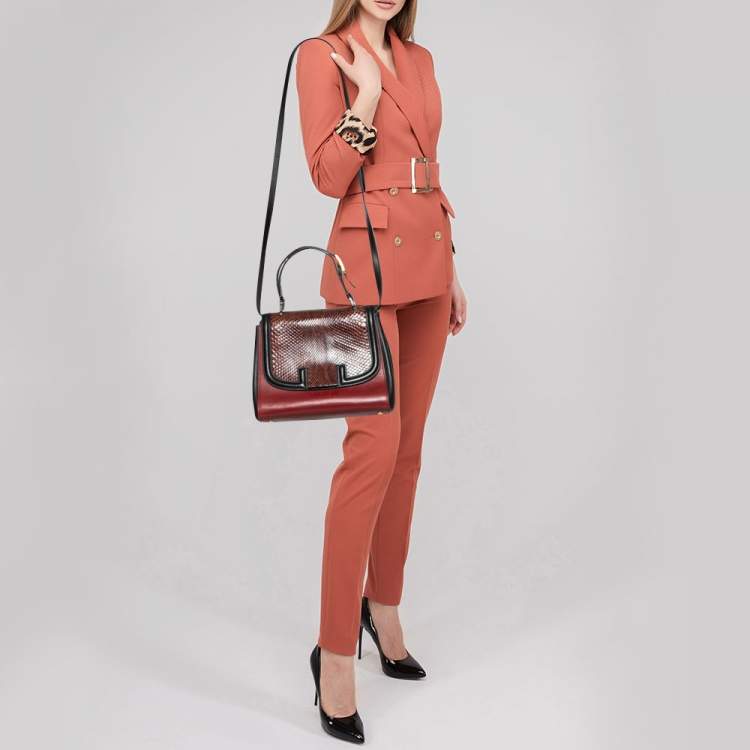 Pre Owned Fendi Multicolor Python And Leather Silvana Top Handle Bag