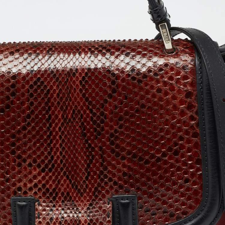 Pre Owned Fendi Multicolor Python And Leather Silvana Top Handle Bag