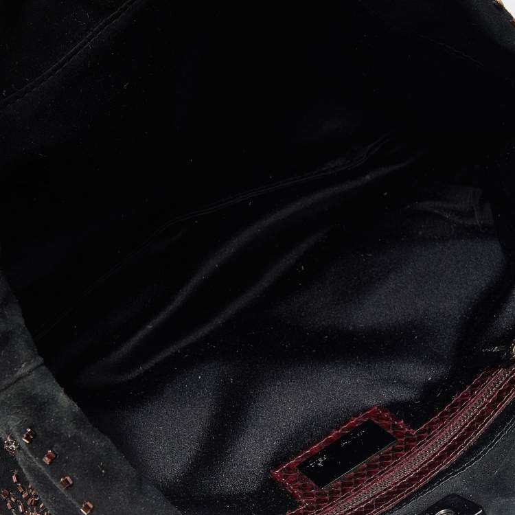 Pre Owned Fendi Black Beads Embellishment Suede and Python Tote 