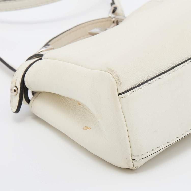 Pre Owned Fendi White Leather Micro Peekaboo Top Handle Bag