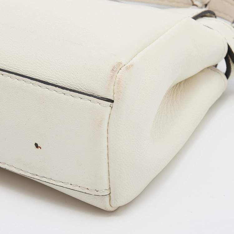 Pre Owned Fendi White Leather Micro Peekaboo Top Handle Bag