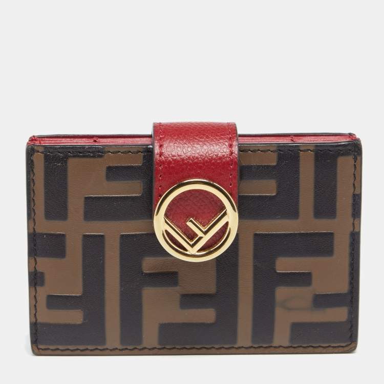 Fendi Tobacco/Red Zucca Leather Gusset Card Holder Fendi | The Luxury ...