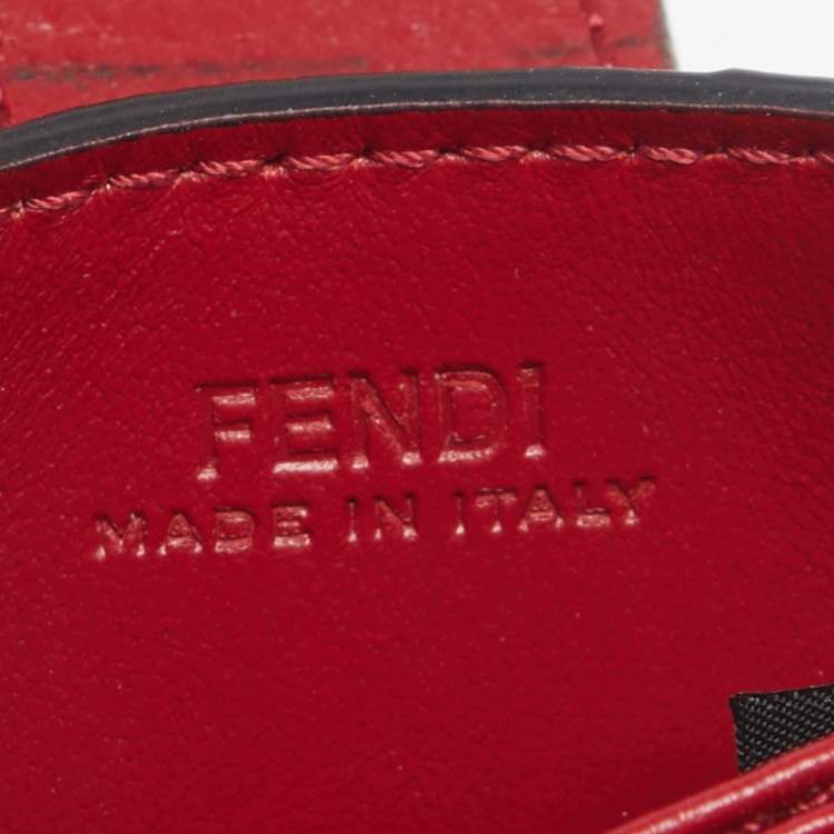 Pre Owned Fendi Tobacco/Red Zucca Leather Gusset Card Holder