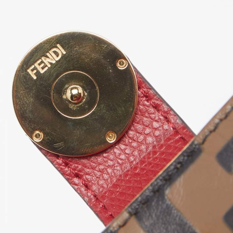 Pre Owned Fendi Tobacco/Red Zucca Leather Gusset Card Holder