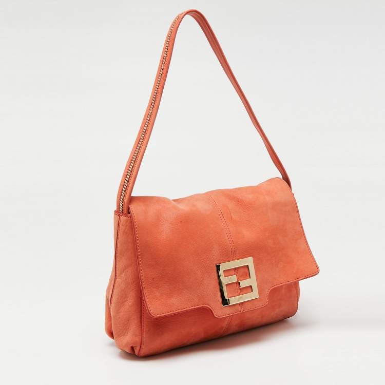 Pre Owned Fendi Orange Leather Mama Forever Flap Chain Link Handle Shoulder Bag