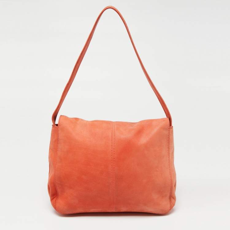 Pre Owned Fendi Orange Leather Mama Forever Flap Chain Link Handle Shoulder Bag