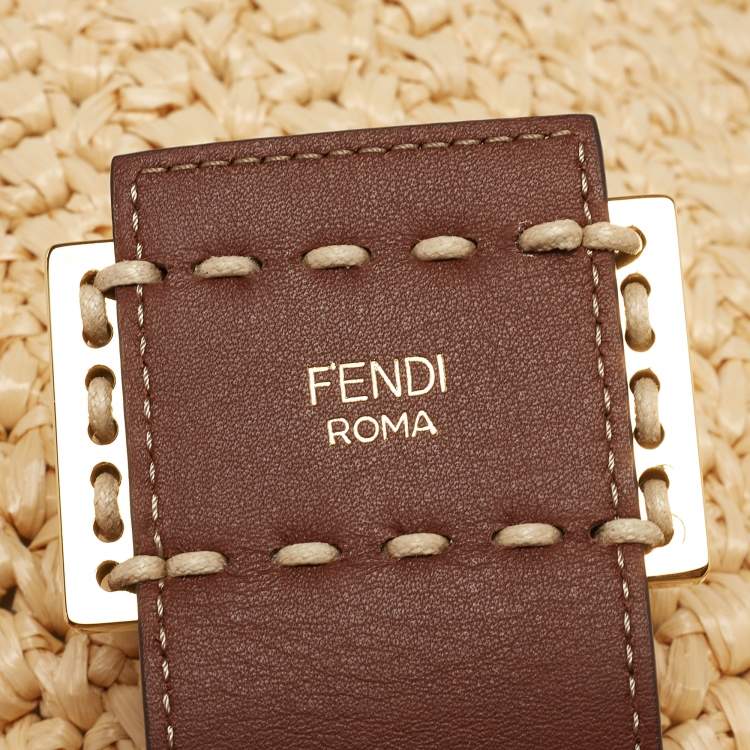 Pre Owned Fendi Beige/Brown Woven Wicker and Leather Small Croissant Hobo 