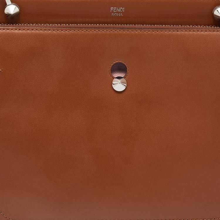 Pre Owned Fendi Brown Leather Dotcom Top Handle Bag