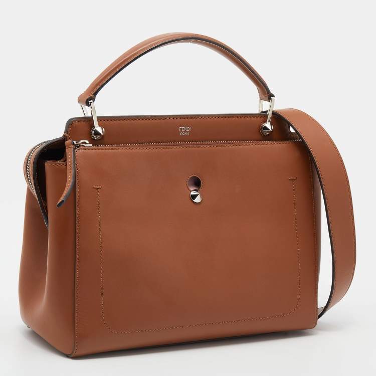 Pre Owned Fendi Brown Leather Dotcom Top Handle Bag