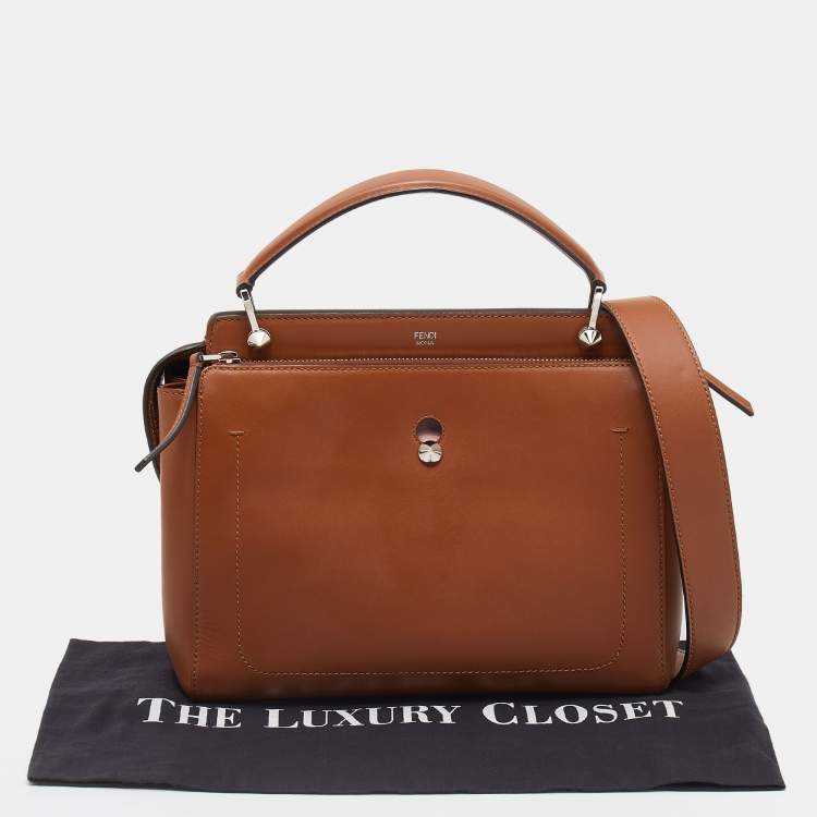 Pre Owned Fendi Brown Leather Dotcom Top Handle Bag